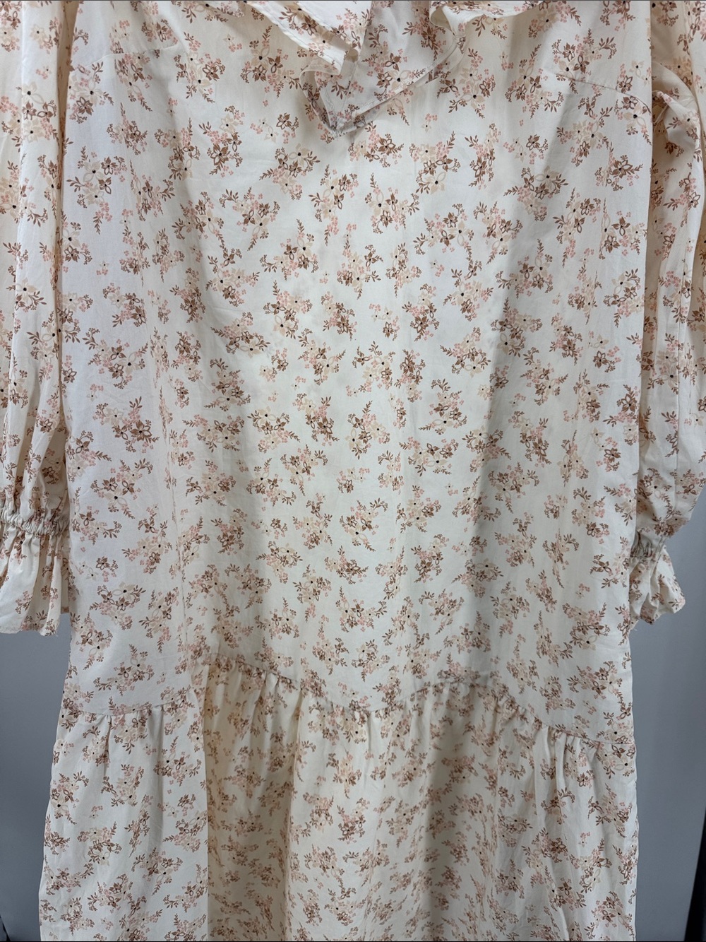 Who What Wear Cream Floral Ruffle Midi Dress cottage coquette M neutral boho - Picture 5 of 12